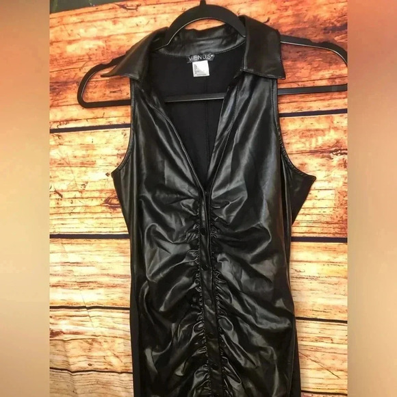 Collared Faux Leather Bodycon - Picture 7 of 15